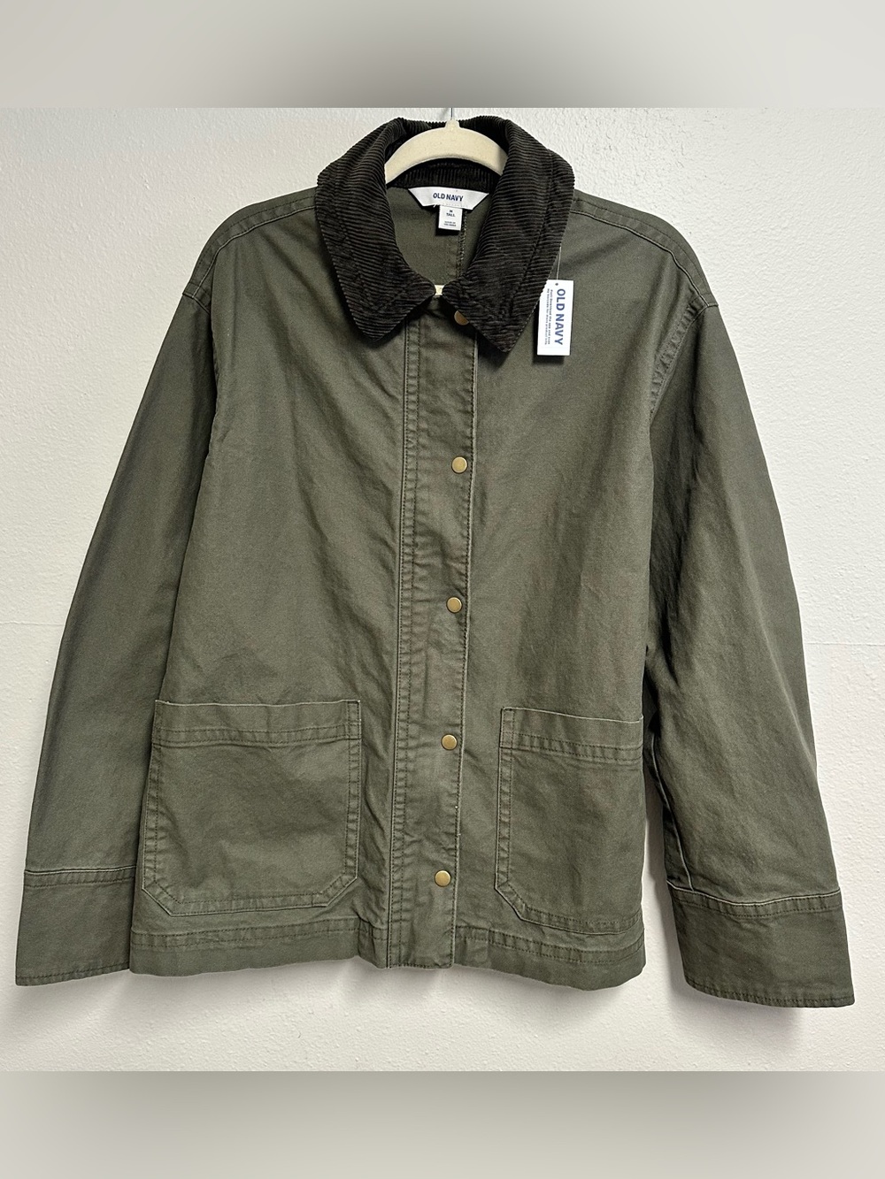 Old Navy Womens Canvas Barn Jacket, Corduroy Collar Sz M Tall Green Utility NWT